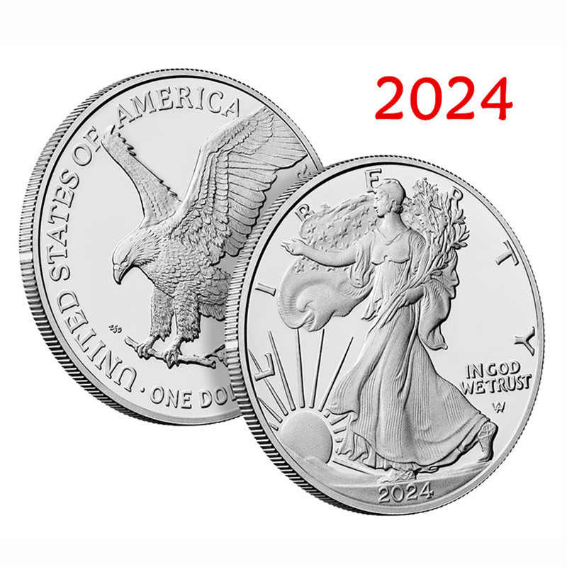 1:1展翅鹰2024美国鹰洋币纪念币自由女神硬币枫叶币鹿币 磁铁不吸