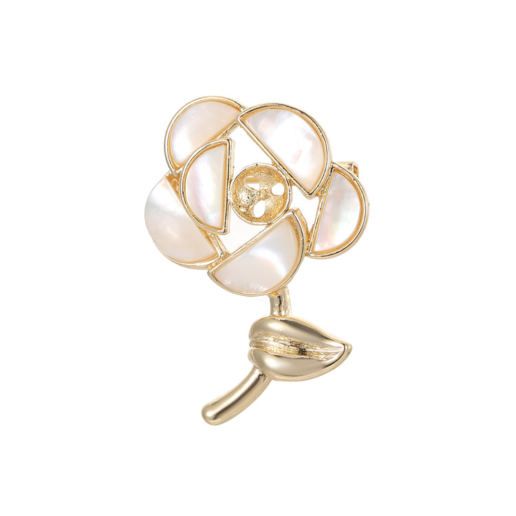 Tulip Pearl White Shell Brooch Women's Elegant High-Grade Corsage Fashion Rose Pin Accessories Exposure Safety Pin