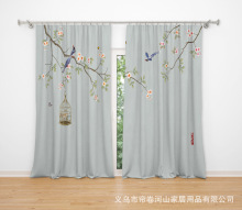 工笔花鸟中国风窗帘跨镜专供3D数码印花客厅亚马逊