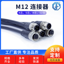 M12连接器防水连接航空插头4芯5芯8芯12芯传感器公母头注塑连接线