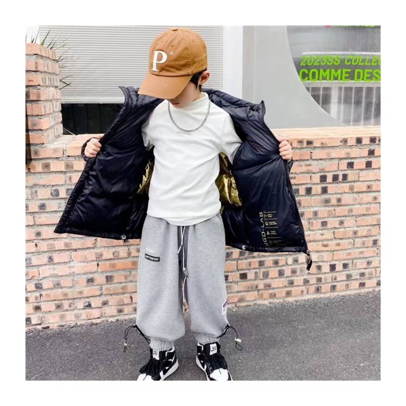 2023 New Children's down Jacket Boys and Girls Same Korean Style Thick Black Gold down Jacket Bread Coat