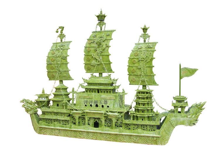 玉雕帆船南玉龙船摆件广场开业摆设玉器工艺礼品商会成立3-4米