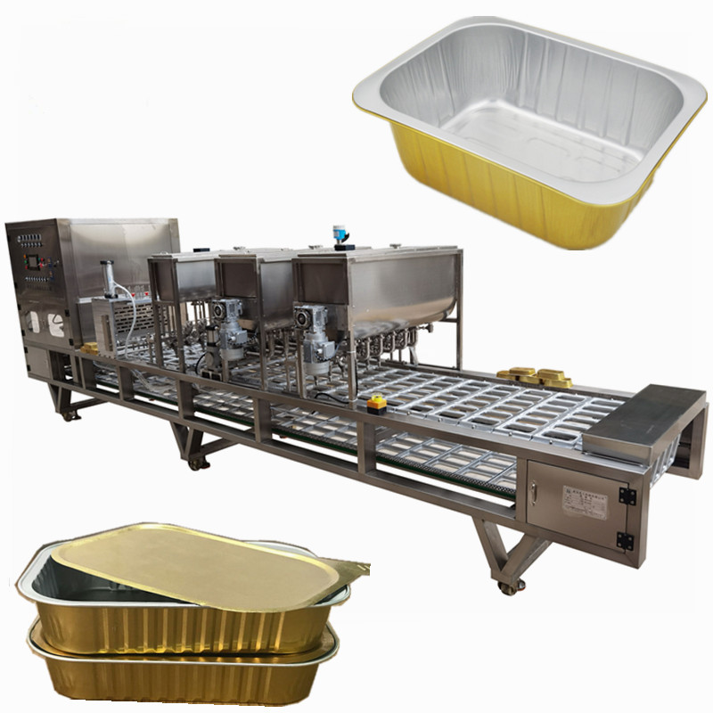 流水线四口全自动铝箔盒预制菜包装机 预制菜封口机