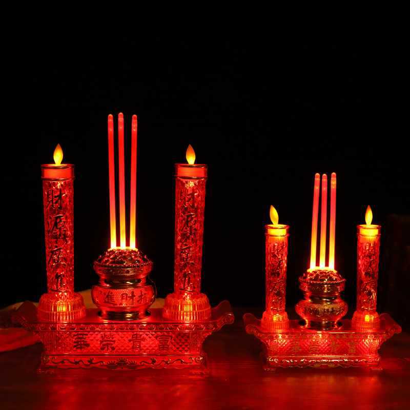 Candlestick Household LED Electronic Censer Candle Holder for Buddha Lamp Incense Burner Household Guan Gong Buddha Niche Buddha Lamp Buddha Utensils