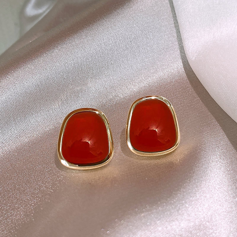 铜合金红色猫眼石耳钉2023年新款时尚百搭气质耳饰高级感轻奢耳环