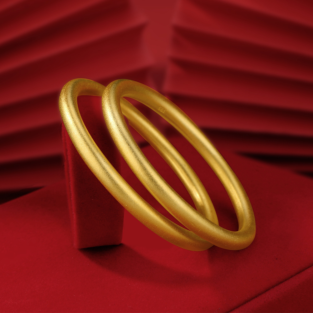 越南沙金手镯女仿真足金实心古法传承镯子 镀金素圈首饰女不掉色