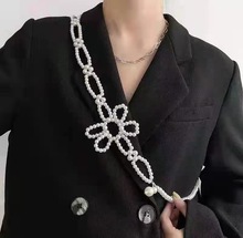 珍珠蝴蝶结透明水晶串珠腰链包链2021可穿戴装饰链裙子