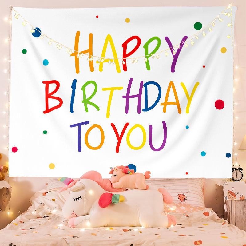 背景布生日快乐挂布可爱卡通派对装饰布网红墙布挂毯代发 图片_高清