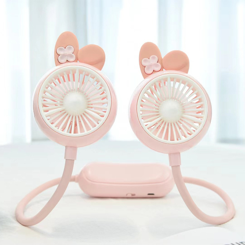 2024 New Halter Cartoon Little Fan USB Charging Portable Children Outdoor Cooling Fan Gift Cross-Border