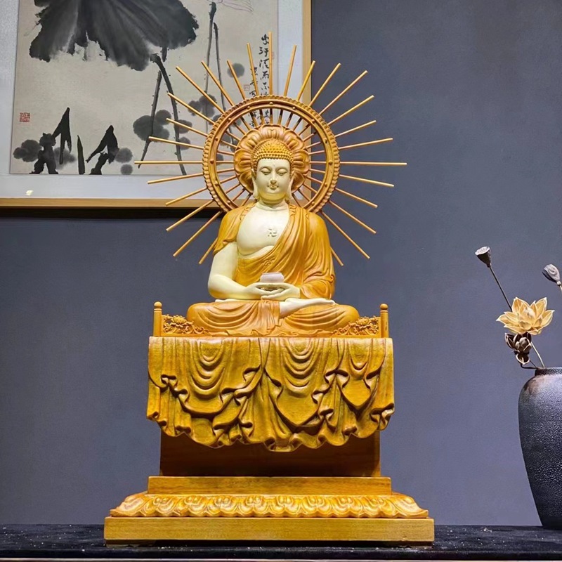 木雕释迦牟尼如来佛像神像工艺品家居办公寺庙摆件木制雕刻人像