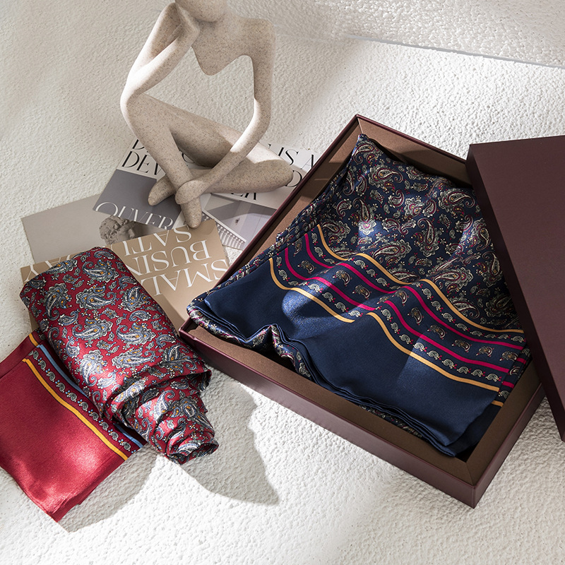 100%桑蚕丝丝巾2024四季双层真丝丝巾男士英伦风围脖春秋薄款领巾