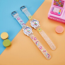 儿童手表小学生女孩防水石英数字指针透明小丸子普通水果手表