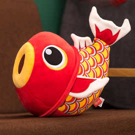 可爱锦鲤q版仿真鲤鱼毛绒玩具年年有余鱼公仔靠垫小鱼布娃娃抱枕