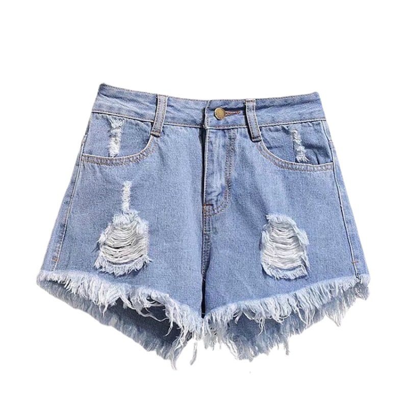 Denim Shorts Women's 2024 Hot Summer Ripped High Waist A- line Slimming Slim Korean Style Oversized Jeans Wholesale