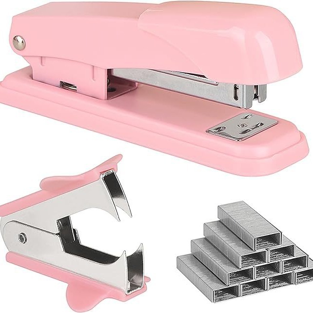 Cross-Border Direct Supply Pink Stapler Binding Set Nail Puller 1000 Pieces Stapler Office Supplies Combination Set