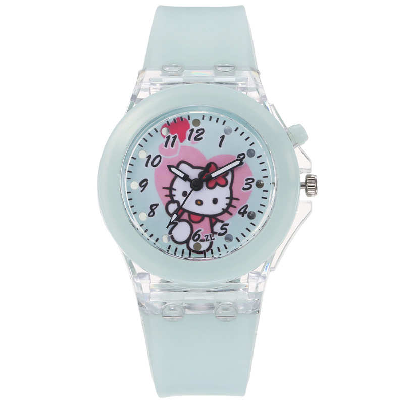 Spot Supply Cartoon KT Cat Colorful Luminous Children's Watch Seven Colors Noctilucent Soft Silicone with Men's and Women's Electronic Watch