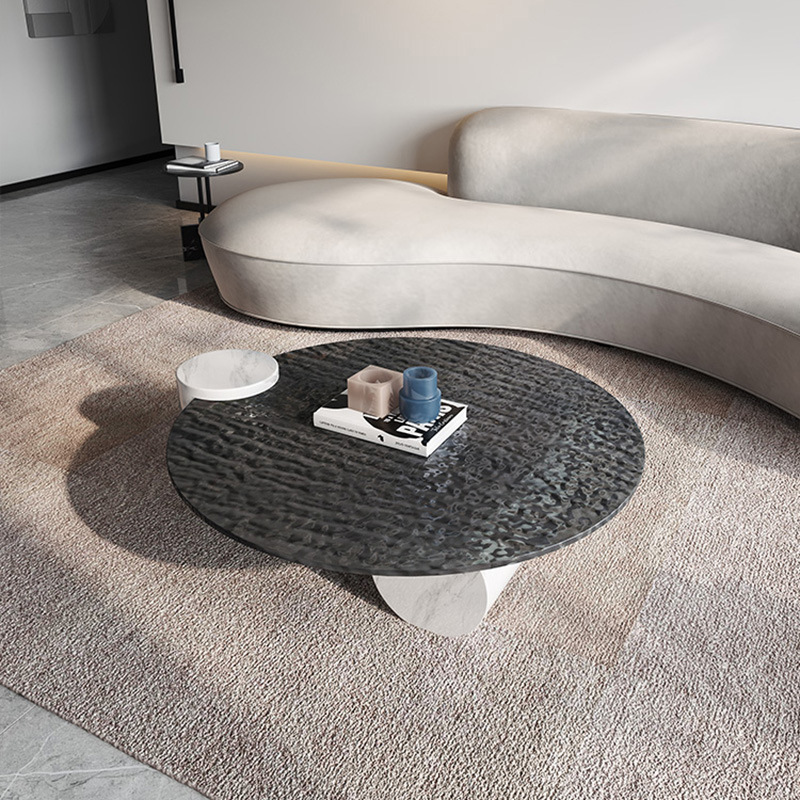 轻奢baxter大理石水波纹玻璃茶几圆形极简客厅设计师样板房茶几