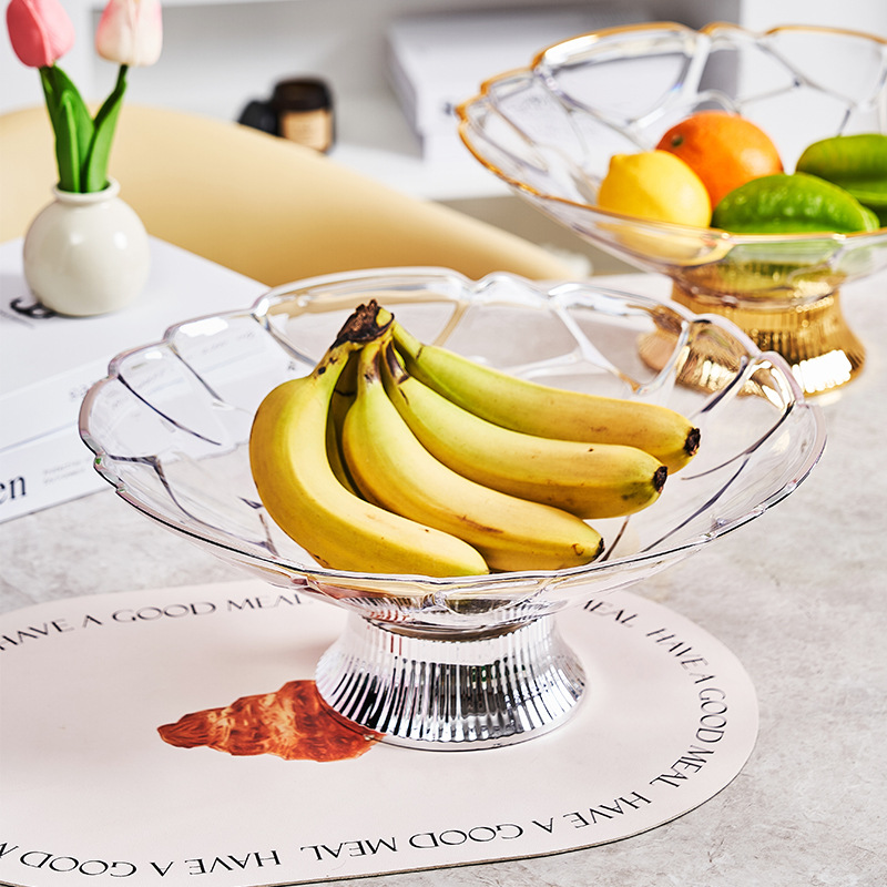 Middle East Arab Style Transparent Fruit Plate Light Luxury Gold Embroidered Ribbon Base Fruit Plate Living Room Coffee Table Snack Dish