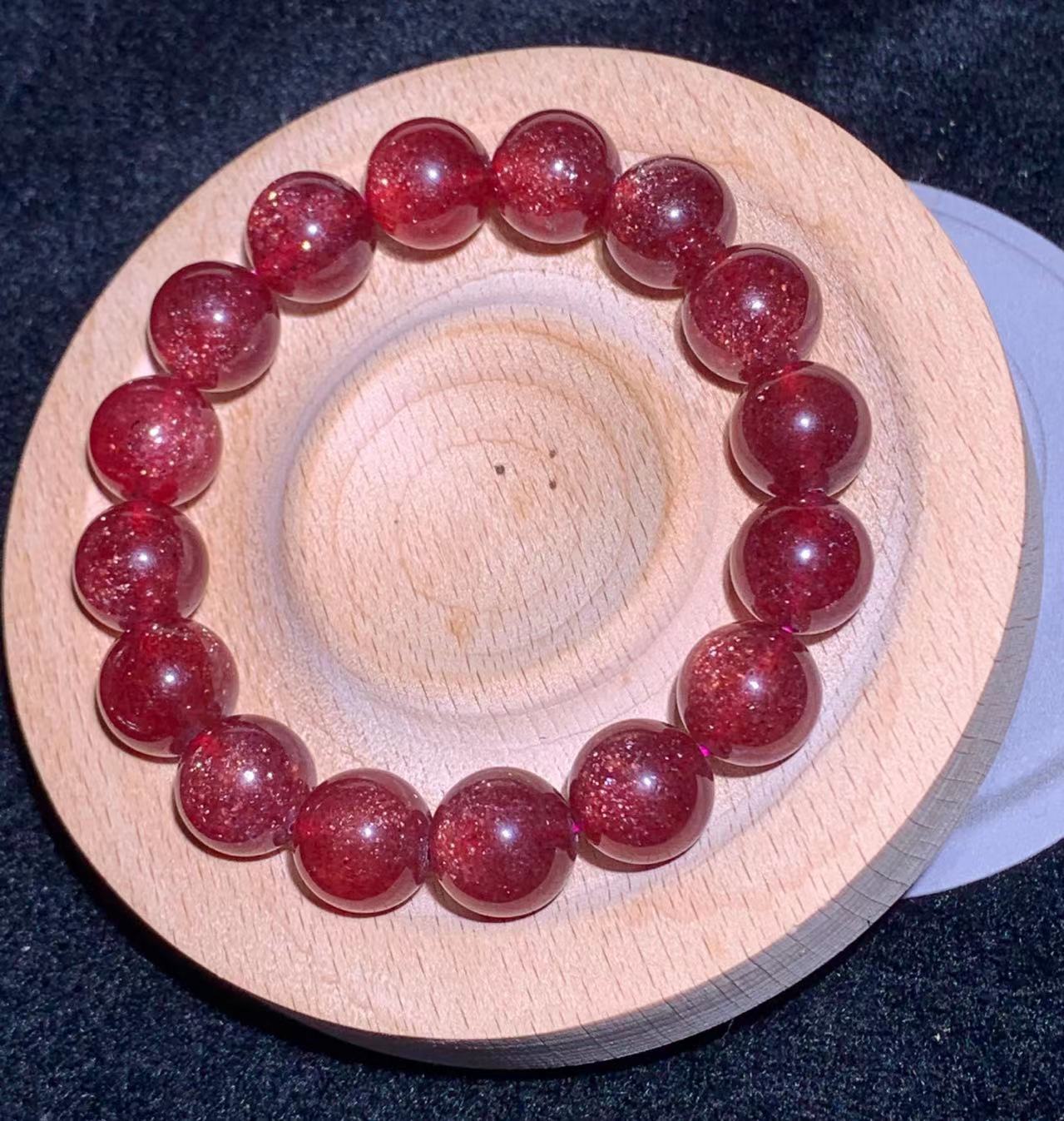 拓森珠宝 天然星光车厘子红草莓晶手链 深色鸽子血红色草莓晶手串