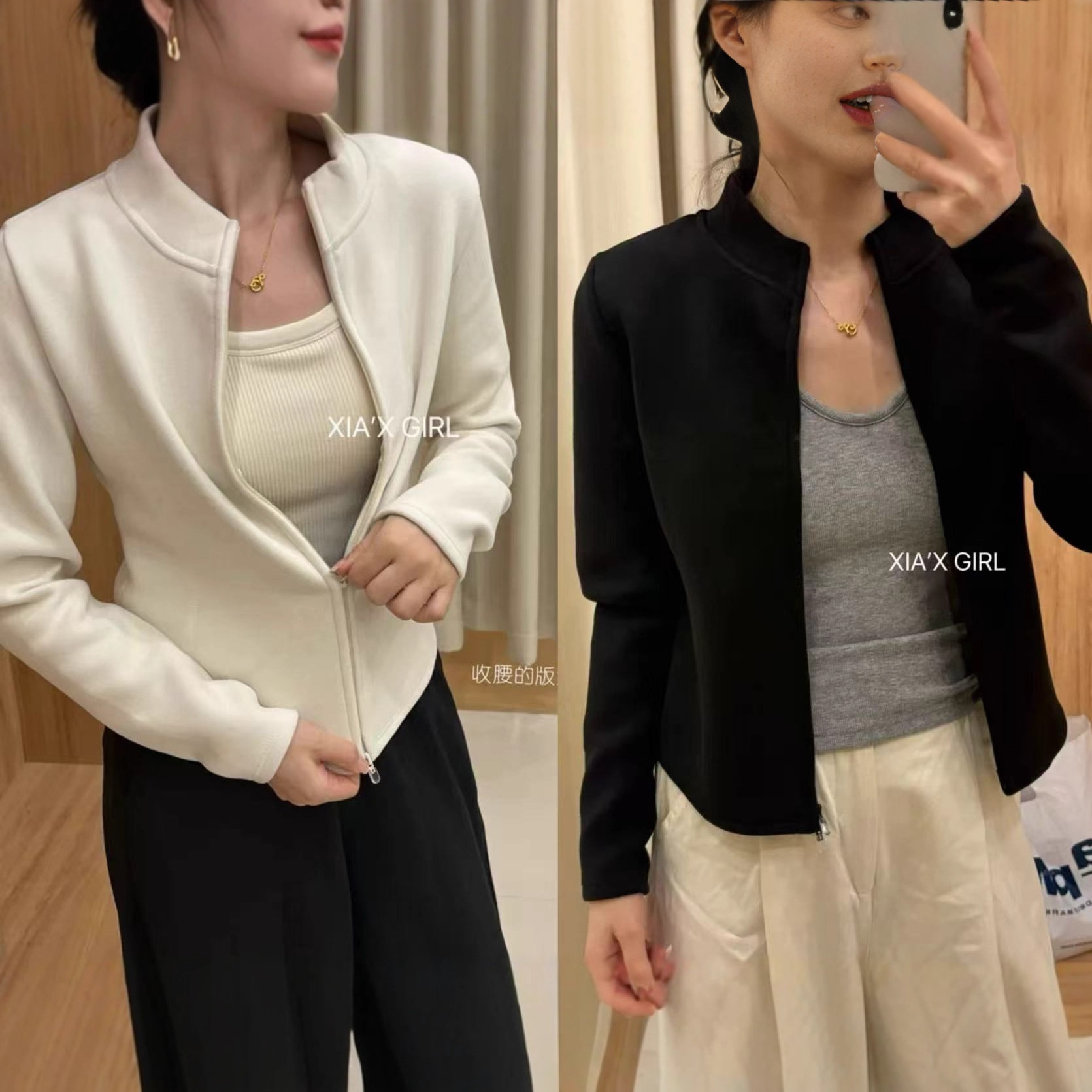 T12010石墨烯 小蛮腰保暖双头拉链立领卫衣