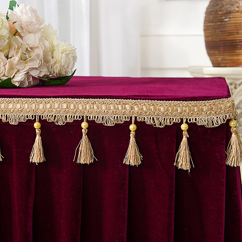 厂家批发吊穗金丝绒会议桌布桌裙桌罩自助餐台裙寺庙佛台供桌