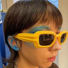 2022新款欧美方形太阳镜个性搞怪网红墨镜跨境波纹腿嘻哈太阳眼镜