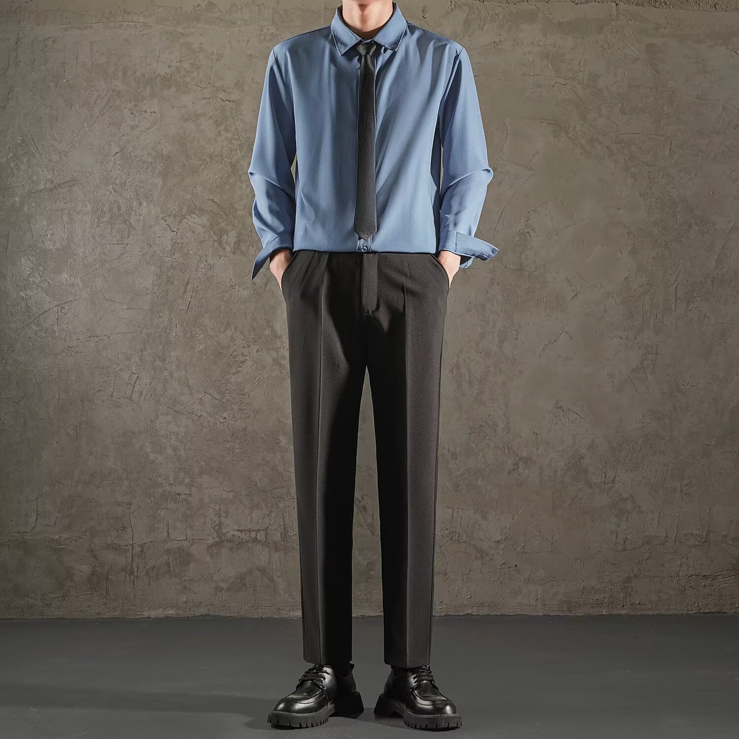 长袖衬衫西裤潮牌秋季新款衬衣套装男士休闲两件套男装职业装