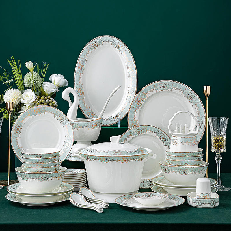 景德镇陶瓷碗碟家用骨瓷饭碗精美餐盘套装礼品陶瓷碗批发金边瓷碗