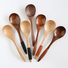 日式圆头木勺原木汤勺家用木头饭勺调羹勺子粥勺实木餐具
