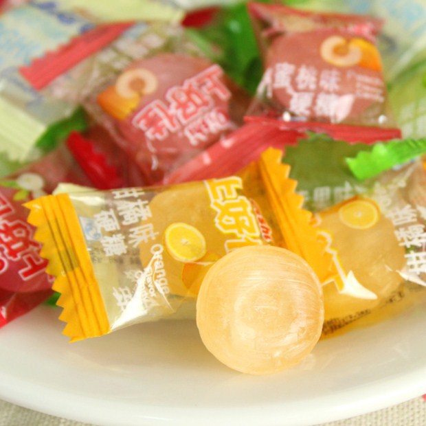 上好佳水果硬糖500g大袋装柑橘味水果汁糖 结婚庆喜糖果
