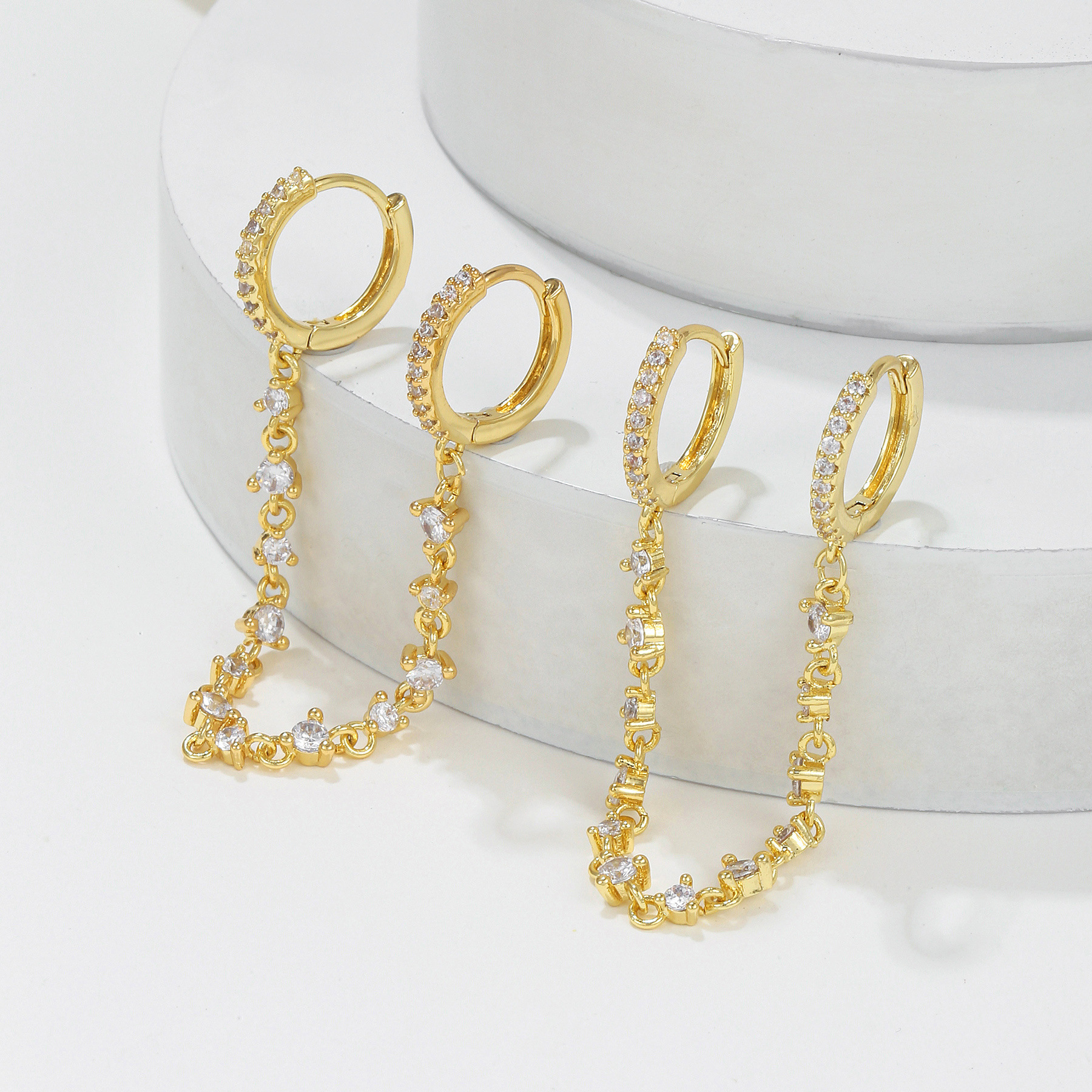 Cross-Border European and American Chain Ear Clip Female Stylish Pendant Cartilage Chain Perforation Matching Hanging Earrings Earrings Eardrops Suit Earrings