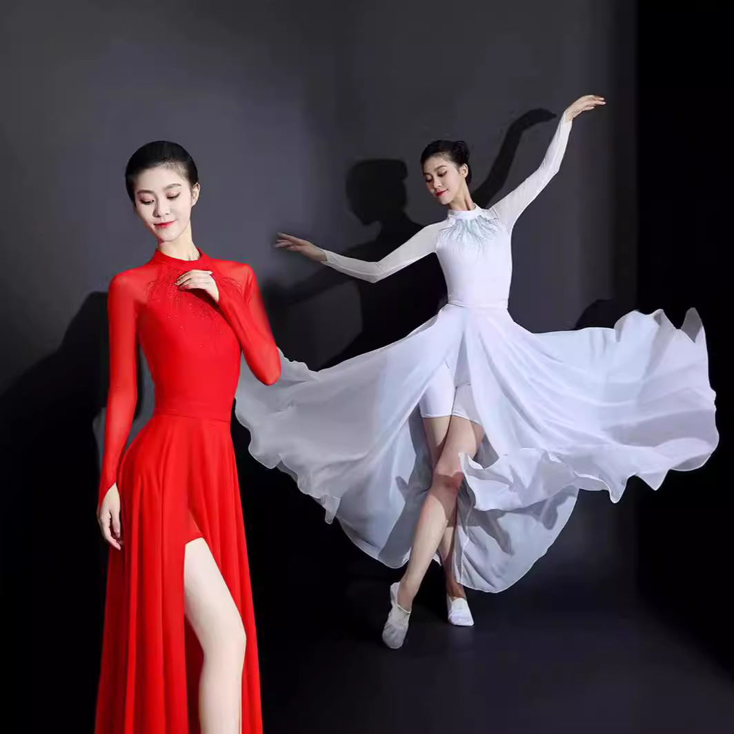 古典舞演出服女飘逸中国风仙气现代合唱舞蹈服装大气开场舞大摆裙