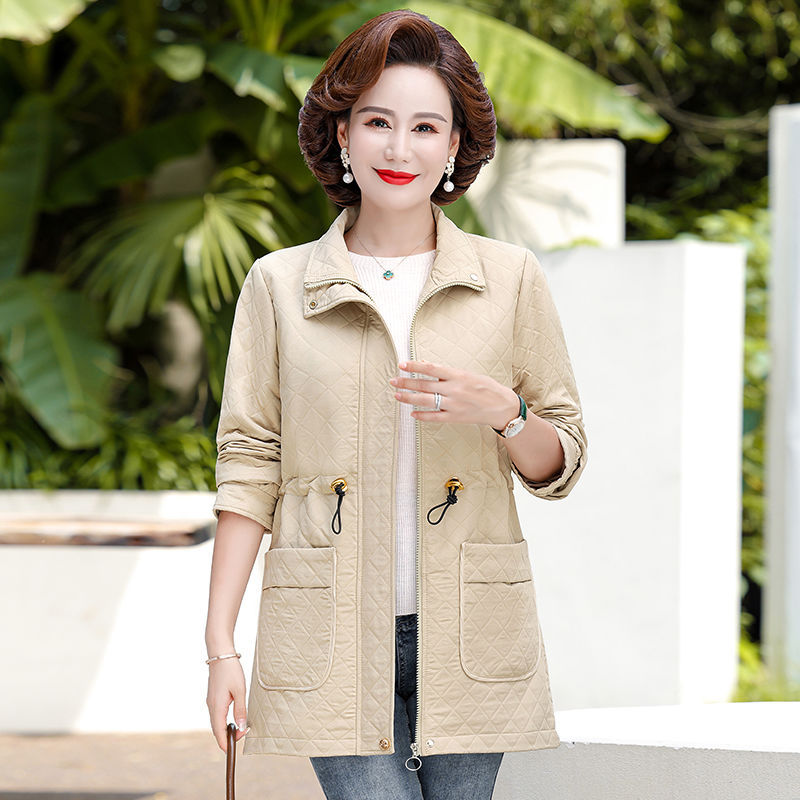 妈妈秋装新款风衣外套中年时尚纯色中长款女装中老年外穿春秋上衣