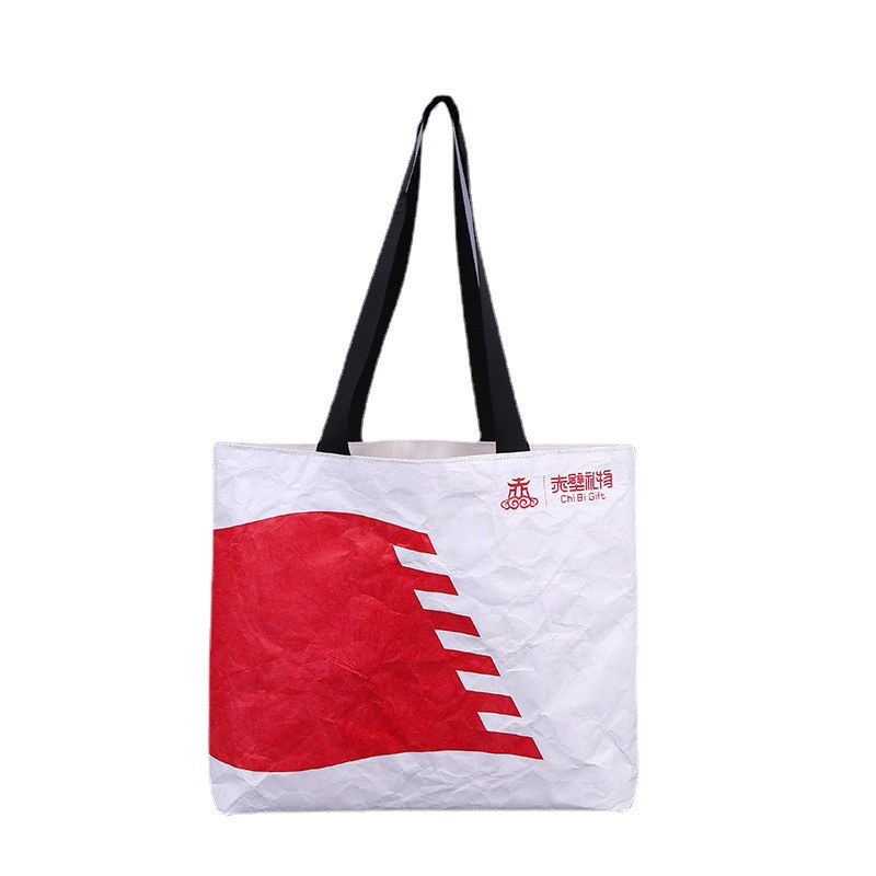 Spot Washed Kneading Pattern Tyvek Advertising Handbag Printed Logo DuPont Paper Bag Kraft Paper Tear-Proof Tote Bag