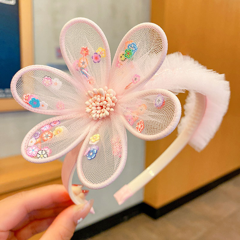 Children's Cute Headband Spring Princess Pink Headdress Rabbit Ears Toothed Non-Slip Headband Girls' Mesh Hairpin Hair Ornaments