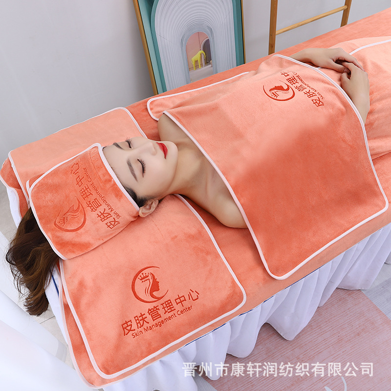 Beauty Salon Towel Skin Management Headcloth Printed Logo Bed Five-Piece Bath Towel Bath Skirt Big Towel Set