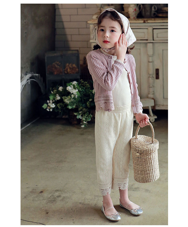 2021春款 草莓珊 韩国童装儿童女孩洋气蕾丝边长裤 预售