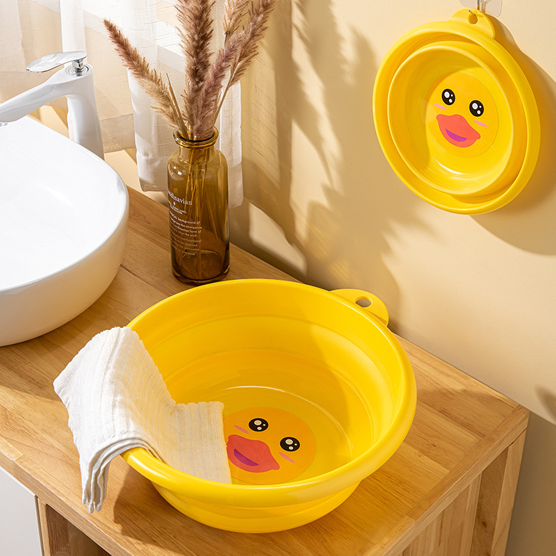 Online Influencer Duck Folding Basin Compression Basin Household Travel Multifunctional Children Plastic Washbasin for Student Dormitory