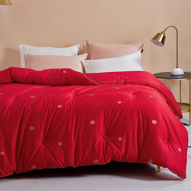 新款结婚大红喜被优质60支长绒棉贡缎提花刺绣婚庆被子 加厚冬被