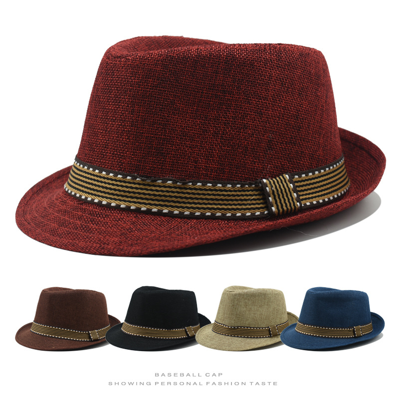 亲子款春夏季成人爵士帽亚麻儿童礼帽英伦风男女户外防晒遮阳帽子