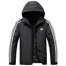 adidas阿迪三叶草冬季男子经典条纹立领运动保暖棉服外套hl9198