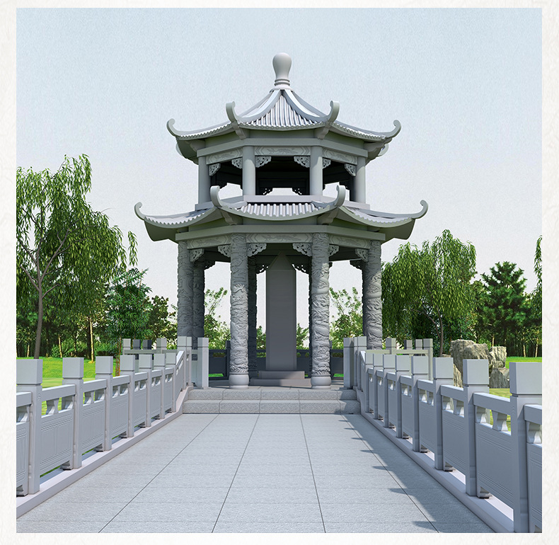 2米大理石石亭|天青石双层亭子