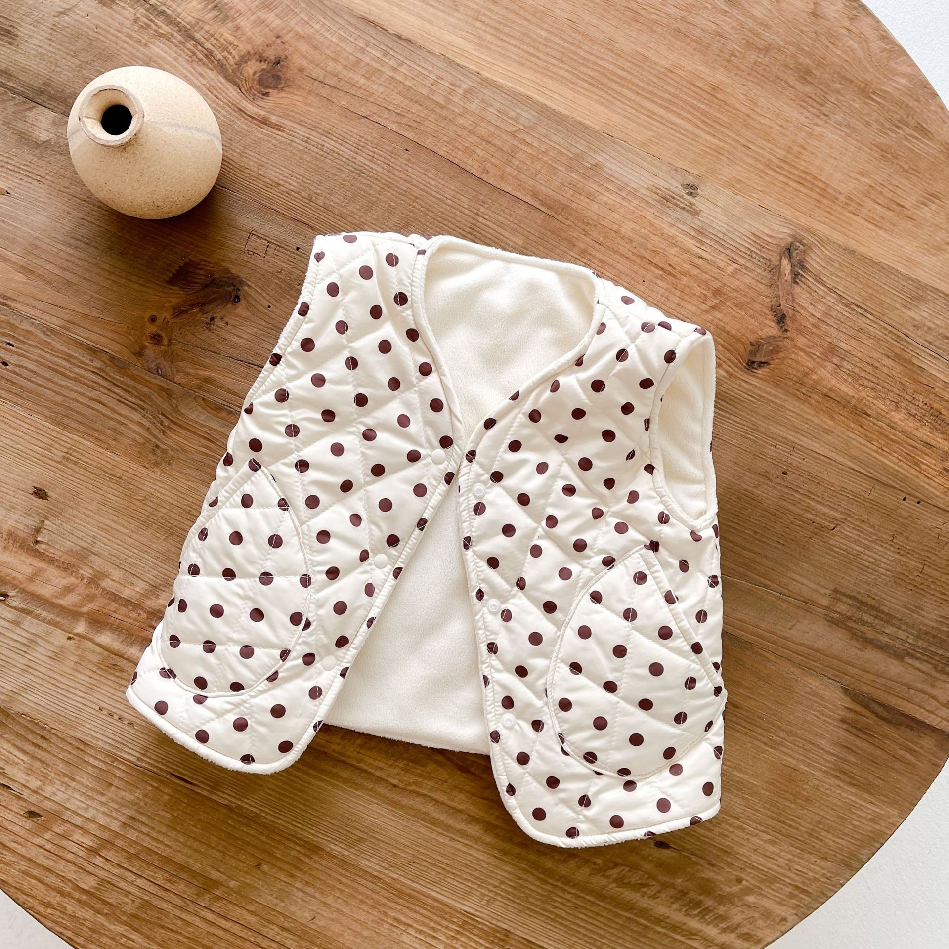 0-3岁儿童马甲韩版圆点夹棉宝宝外穿开衫加厚保暖婴儿棉马甲背心
