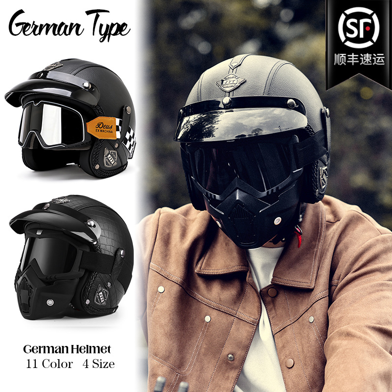 复古哈雷太子巡航摩托车头盔男女夏季踏板电动车半盔机车3/4皮盔