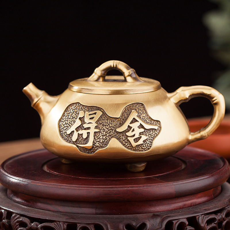 Brass Handle Pot Decoration Little Teapot Brass Willing Teapot Tea Cup Crafts Tea Set Antique Home Wine Pot