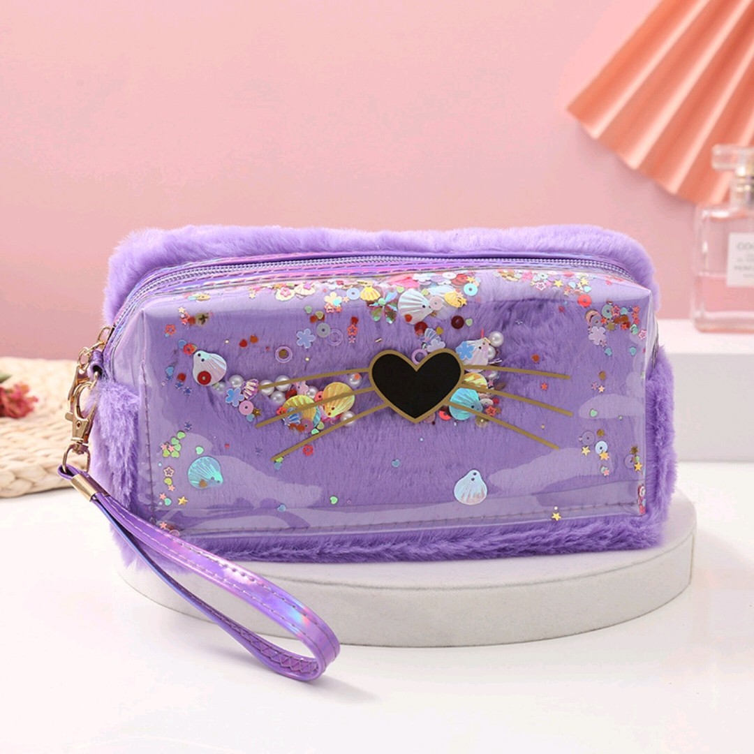 2023 Plush Cat Cosmetic Bag Cosmetic Storage Bag Internet Celebrity Ins Washing Bag Large Capacity Factory Direct Sales