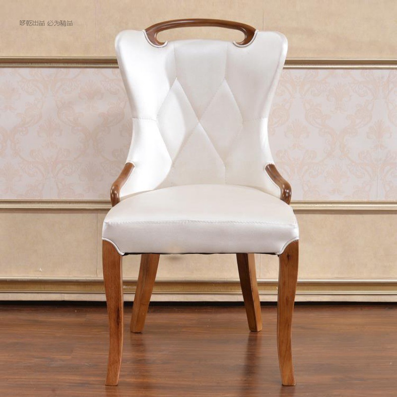 韩式餐椅白色简约餐厅时尚软包酒店休闲洽谈pu皮别墅实木椅子