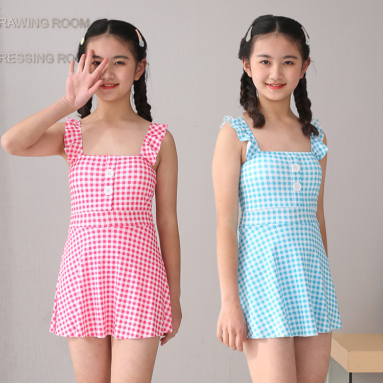 5成交22件2022小清新印花泳装儿童韩版公主裙式8-12岁连体女童泳衣