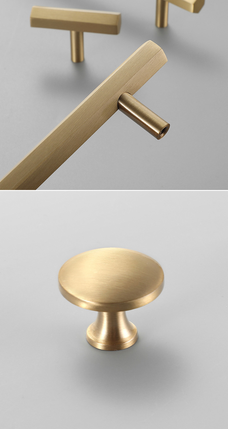 纯铜拉手金色现代简约拉手单孔衣柜橱柜门把手黄铜北欧抽屉圆拉手