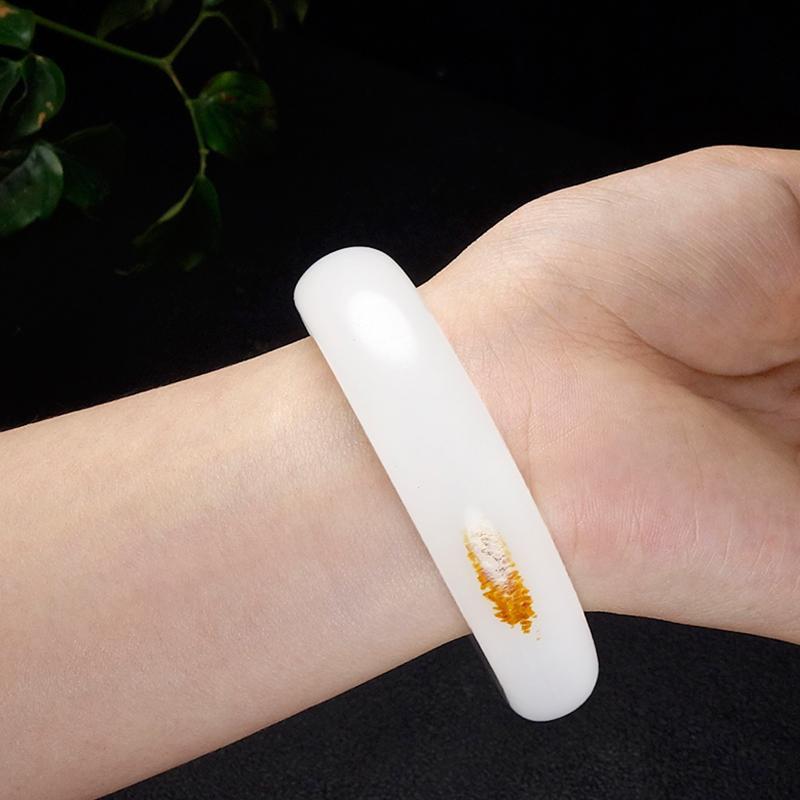 新疆和田玉色手镯带皮籽料羊脂级阿富汗玉镯子玉质细腻女款口径全